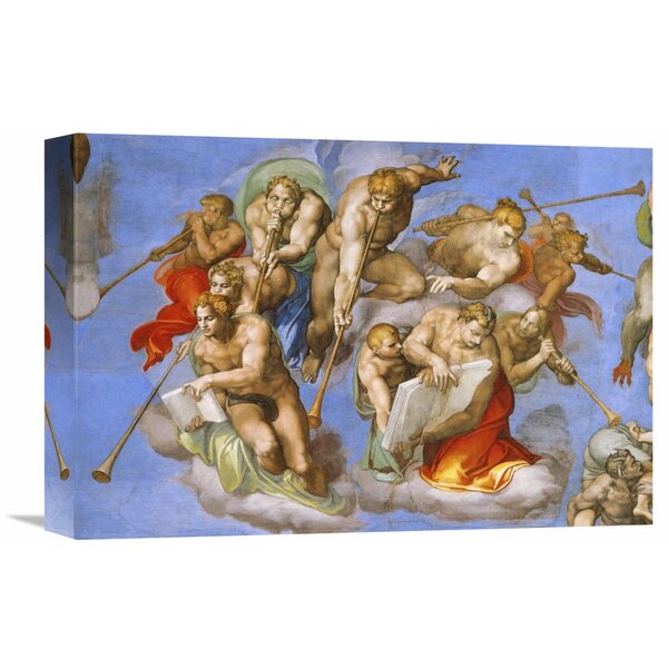 Detail from the Last Judgement Trumpeting Angels by Michelangelo Painting Print on Wrapped Canvas